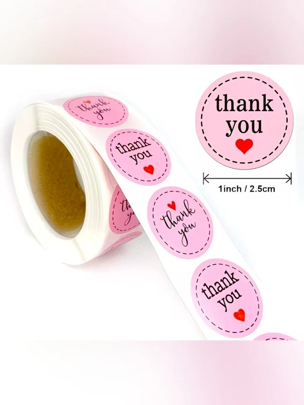500 Count Pink Thank You Sticker Roll, NIP